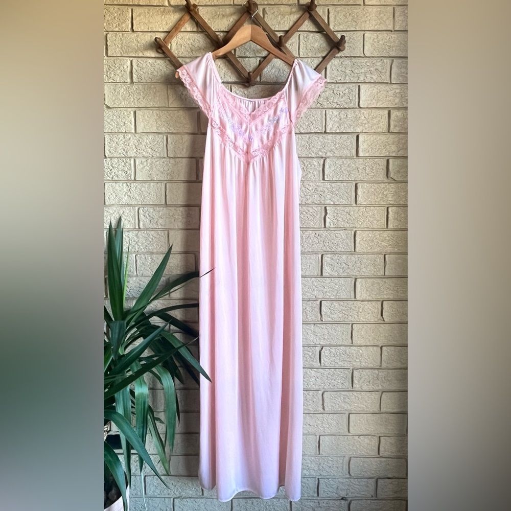 Vintage Lace Pink Silk Night Gown